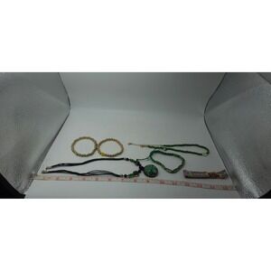 Mixed Jewelry Lot 6pc Glass Bead Flower Pendant Necklaces & Woven Bracelets Set